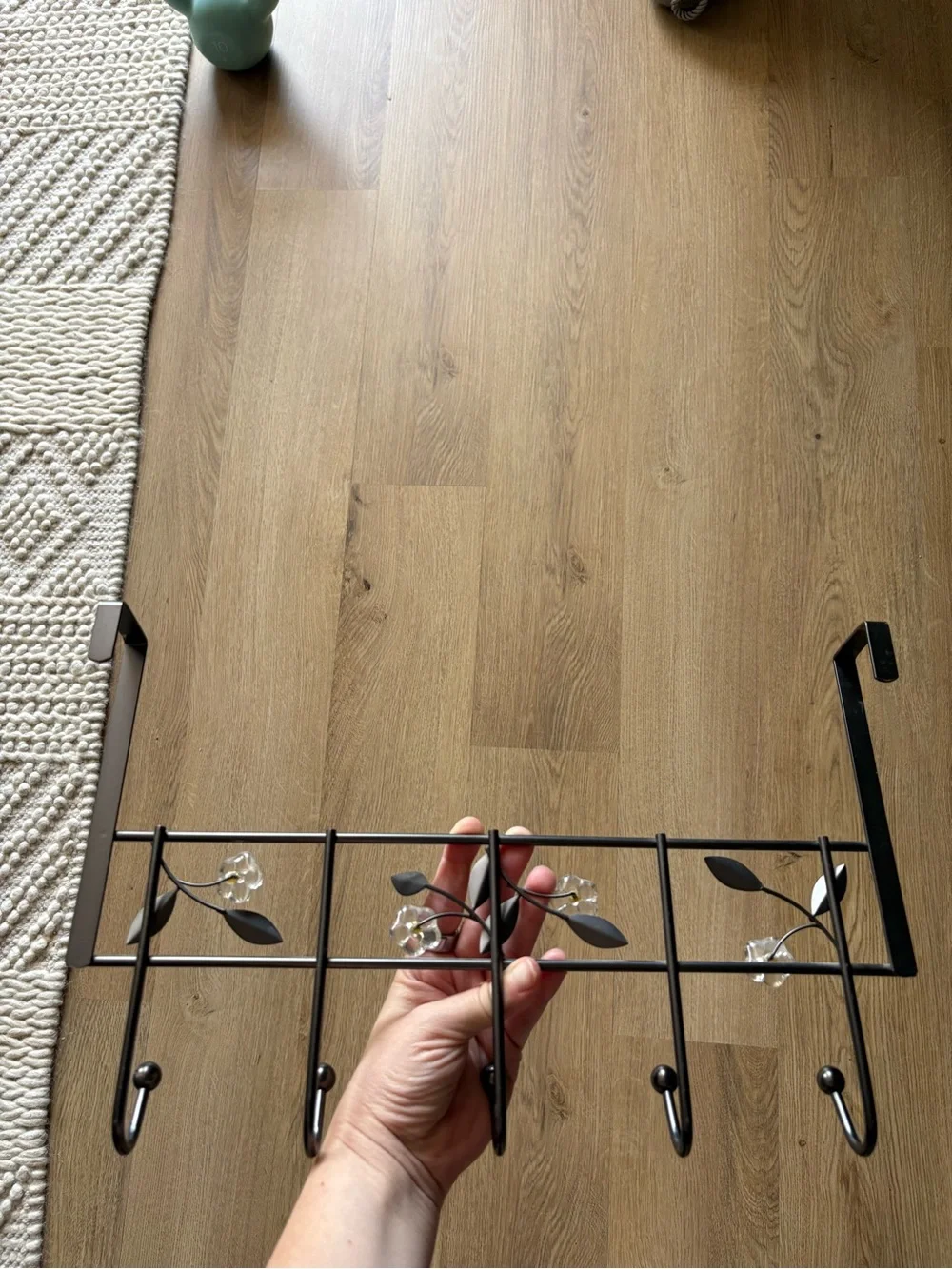 Over-the-Door Black Floral Metal Hook Rack - 5 Hooks